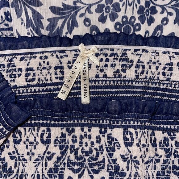 Lapis Skirt Womens M Blue White Boho Print Asymmetric Hem Fairy Y2K Hippie - Picture 4 of 5